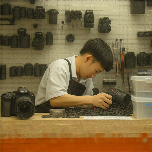 深水埗與旺角相機維修店內部環境，技術專家正在專業維修相機，顯示維修工具與設備，突顯高品質服務吸引攝影愛好者，幫助相機恢復正常功能。