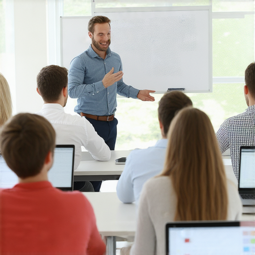 提升專業形象的商業英語課程與商務英語課程選擇指南圖片，展示學員在課堂上互動，專業老師講授商務英語溝通技巧，強調提升專業形象及職場競爭力的重要性。