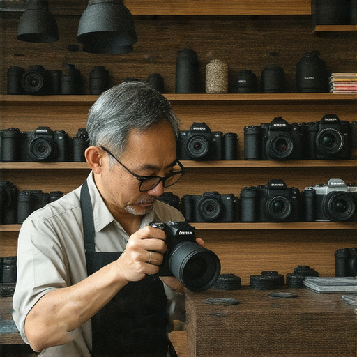 深水埗和旺角的相機維修店內景，專業技師正在檢查相機，展現高品質維修服務，幫助攝影愛好者重拾拍攝樂趣。
