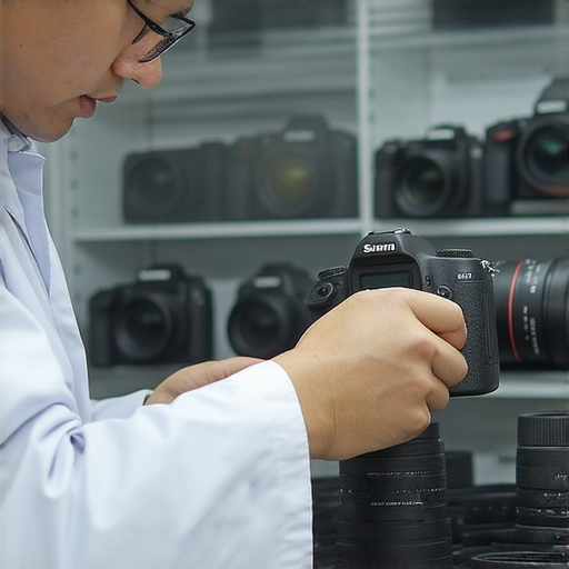 深水埗相機維修專家在操作數碼相機，展示專業維修技巧和設備，幫助顧客了解相機保養秘訣，讓數碼相機煥然一新，提升影像質量。