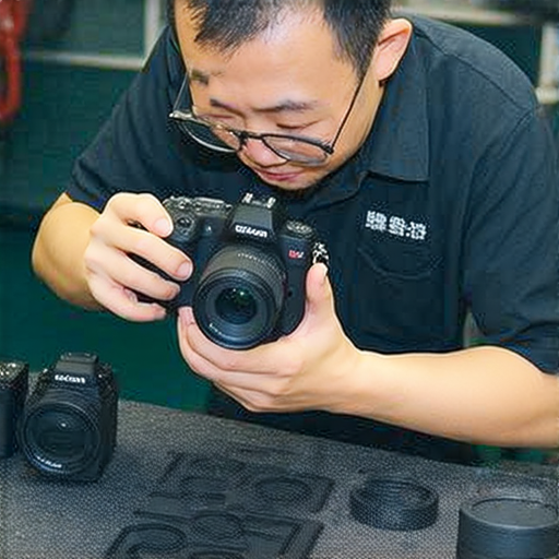香港相機維修推薦圖片，展示深水埗、旺角及屯門的專業維修服務，技師正在仔細檢查相機，提供優質技術和顧客服務，彰顯本地維修行業的專業水準。