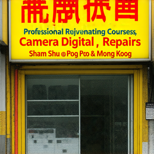 深水埗與旺角的相機維修店外觀，展示專業數碼相機維修與課程，吸引攝影愛好者和專業人士，提供重焕生機的服務。