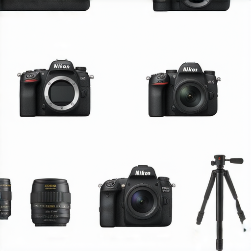 香港nikon相機價格與配件指南，展示多款nikon相機及其配件，包括鏡頭、三腳架和相機包，適合攝影愛好者參考購買。
