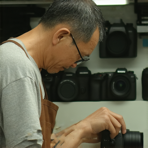 深水埗相機維修中心專業技術人員正在檢查相機，提供高效的維修服務，幫助攝影愛好者重啟攝影之旅，立即查詢維修價格，讓您的相機恢復最佳性能。