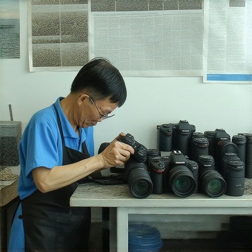 深水埗與旺角專業相機維修店內部環境，專業技師正在仔細檢修相機，展示高效服務與專業技術，吸引攝影愛好者前來體驗維修服務。