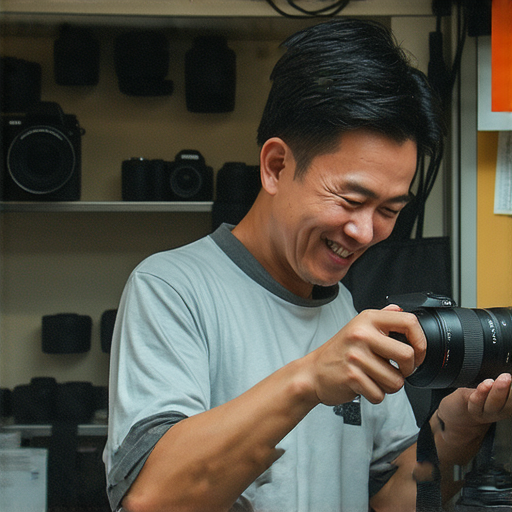 深水埗與旺角的專業相機維修店內景，技術人員專注維修相機，展示高品質服務，顧客滿意微笑，專業設備一應俱全，提供獨家相機維修解決方案。