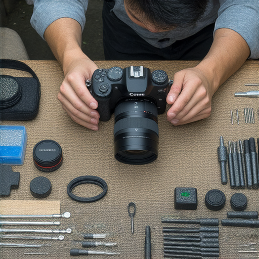 深水埗與旺角相機維修專業服務的圖片，展示維修技術人員在進行相機維修，工具、設備一應俱全，呈現獨特的維修秘訣，吸引攝影愛好者前來探索深水埗與旺角的服務。