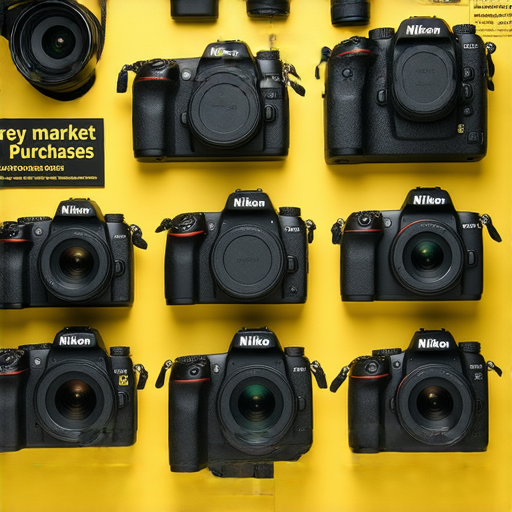 香港Nikon相機展示，包含多款熱門型號，周圍有專業保養工具及水貨購買資訊，揭示Nikon相機價格秘密，吸引攝影愛好者探索實用攻略與優惠選擇。