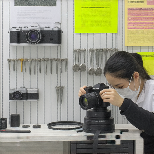 香港專業相機維修中心外觀圖片，展示維修師傅專心維修相機的過程，背景有維修工具及配件，提供維修課程資訊，適合攝影愛好者及專業人士參考。