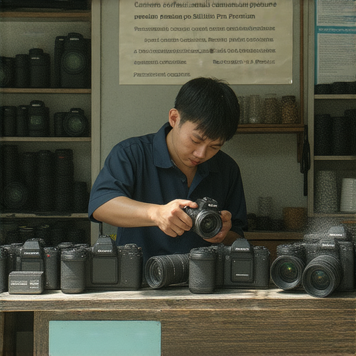 深水埗及旺角的專業相機維修服務圖片，展示技術人員正在維修數碼相機，提供高品質維修課程資訊，幫助客戶拯救損壞設備，提升拍攝體驗。