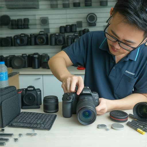 深水埗專業相機維修服務，技術人員檢查數碼相機，顯示維修過程，確保完美修復，旺角地區的維修選擇，吸引攝影愛好者了解各種修復技術與服務。