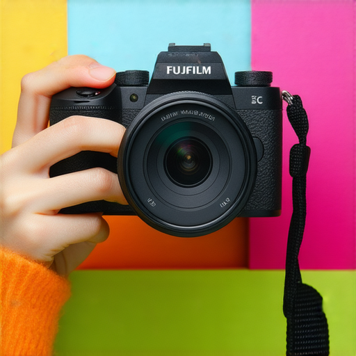 Fujifilm相機展示其獨特設計與專業功能，攝影師正在使用相機拍攝創意瞬間，捕捉美好回憶，探索Fujifilm的魅力與專業服務。