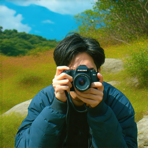 一位攝影愛好者正在戶外使用FUJIFILM相機捕捉自然風景，展示相機的便攜性與拍攝即時性的魅力，讓瞬間美好永恆保存。