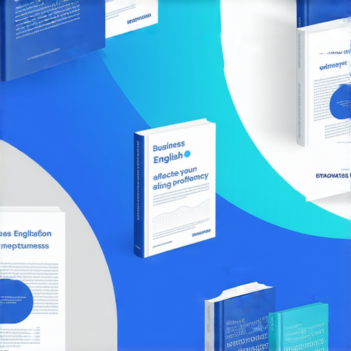 商業英語課程的報名廣告，展示提升職場競爭力的學習素材，包含專業書籍與學習工具，吸引學員提高商務英語技能。