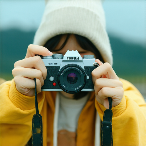 探索適合入門的Fujifilm相機，展示其即影即有的魅力，畫面中展現相機使用者在戶外拍攝，捕捉美好瞬間，彰顯Fujifilm的獨特風格與便捷功能。