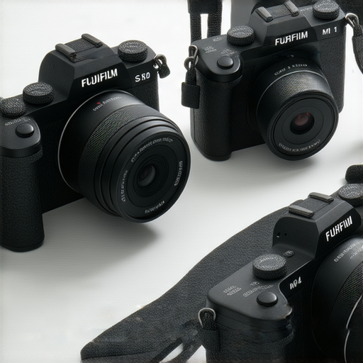 Fujifilm S10、M1、E4、T2四款相機並排展示，展現其輕巧設計與易用性，適合攝影新手探索即影即有的魅力和攝影創作的最佳起點。