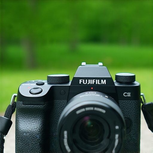 Fujifilm相機展示，強調其即影即有特性，擁有拍攝美麗瞬間的魅力，背景為戶外景色，適合入門者捕捉精彩瞬間的完美選擇。