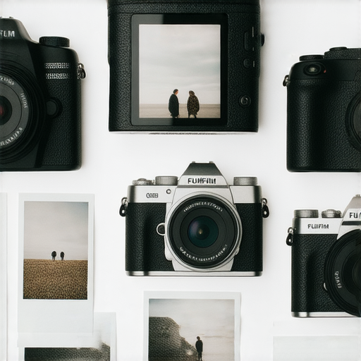 Fujifilm 相機探索，展示即影即有的魅力，畫面中包含多款相機與拍攝效果，讓你的拍攝夢想即刻成真，色彩鮮明，完美捕捉每個瞬間。