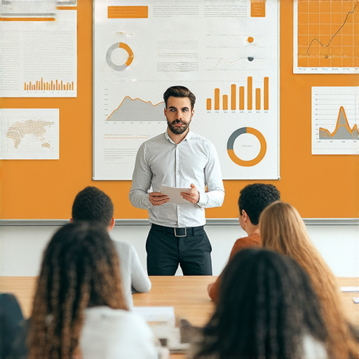 提升職場競爭力的商業英語課程與商務英語課程介紹，展示課堂學習情境，學生專注於聽講，教師指導，教學資料顯示英語交流能力的重要性，強調實用性和職場應用。