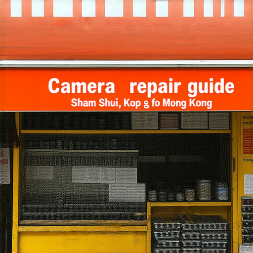 相機維修指南的封面圖片，展示深水埗及旺角知名維修店的外觀，並突顯全港各類相機維修服務的選擇，包含專業維修工具及技術人員的工作場景。