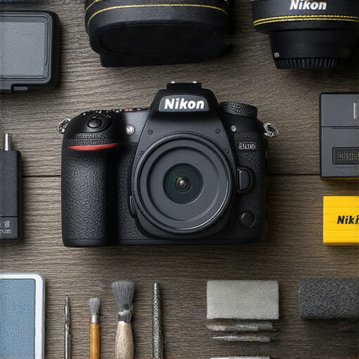 水貨尼康相機展示，周圍擺放專業保養工具與各類配件，全方位服務資訊一應俱全，吸引攝影愛好者探索最新價錢與優惠。