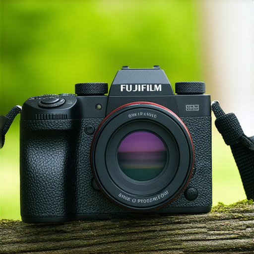 Fujifilm相機展示在戶外創意拍攝場景中，色彩鮮明，突顯即影即有的功能，捕捉靈感瞬間，展現攝影藝術的魅力與神秘。