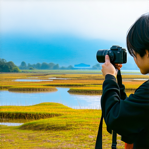 一位攝影師在戶外使用Fujifilm相機拍攝風景，展現即影即有的魔力，畫面中有壯麗的自然景色和藝術作品，示範最佳攝影技巧和設備選擇。