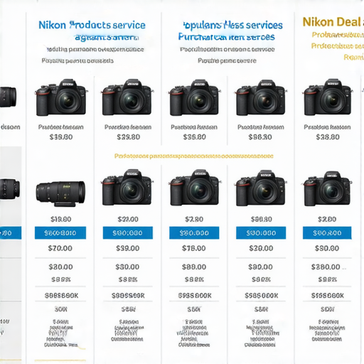 Nikon相機和鏡頭的價格比較圖，展示多款熱門產品與香港最優惠選擇，並強調專業服務，幫助消費者做出明智的購買決策。