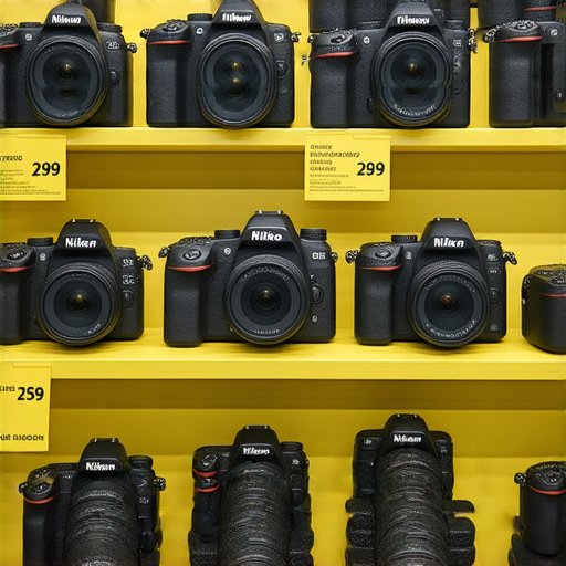 香港Nikon相機展示，價格標籤清晰可見，周圍擺放各型號相機，還有保養服務資訊，讓攝影玩家輕鬆了解購買攻略及維護技巧。