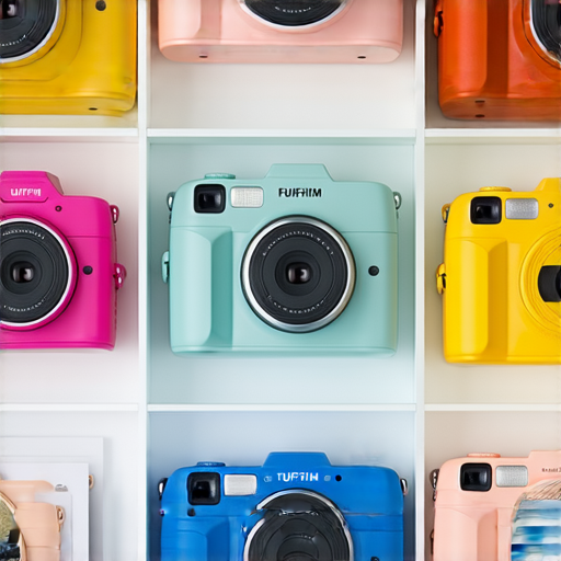 富士Fujifilm即影即有相機系列展示，包含各款型號，色彩繽紛的相機與即影即有照片，探索攝影魅力，讓回憶瞬間成真，激發創意與靈感。