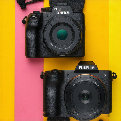 Fujifilm相機展示，呈現多款易於入門的相機型號，適合輕鬆捕捉美好瞬間，色彩鮮豔，設計時尚，適合各種拍攝需求。