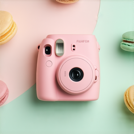 最新Fujifilm即影即有相機展示，以鮮豔色彩呈現馬卡龍風格背景，吸引攝影愛好者輕鬆入門攝影世界，隨手捕捉生活中的美好瞬間。