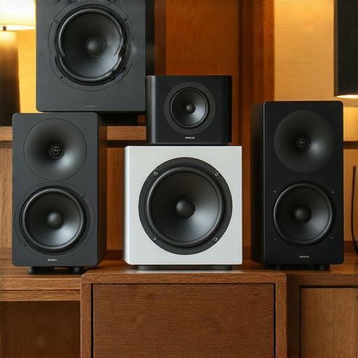 提升音質的秘密武器，展示各種音響箱的圖片，包含不同品牌和型號，強調挑選適合的音響箱對提升音質的重要性，背景環境舒適，有助於音質的最佳表現。