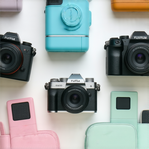 探索Fujifilm相機世界的圖片，展示即影即有相機與入門選擇，色彩繽紛的相機機身與配件，吸引攝影愛好者的眼球，完美捕捉每個瞬間的魅力。