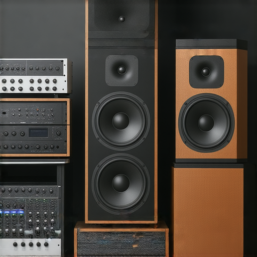 提升音效體驗的關鍵技術，展示選擇合適音響箱的要點，圖片中包含多款音響箱，背景為實驗室環境，強調音質優化與設備配置的重要性。