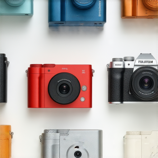 探索Fujifilm相機世界的入門選擇展示，包含多款即影即有相機，呈現不同顏色和設計，適合攝影愛好者捕捉瞬間，展示Fujifilm產品特色和使用場景。