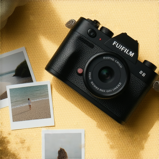 探索菲林相機的魅力，展示Fujifilm相機拍攝的即影即有照片，提供入門指南及設備推薦，背景為攝影相關的創意空間，強調攝影藝術與即時表達的結合。