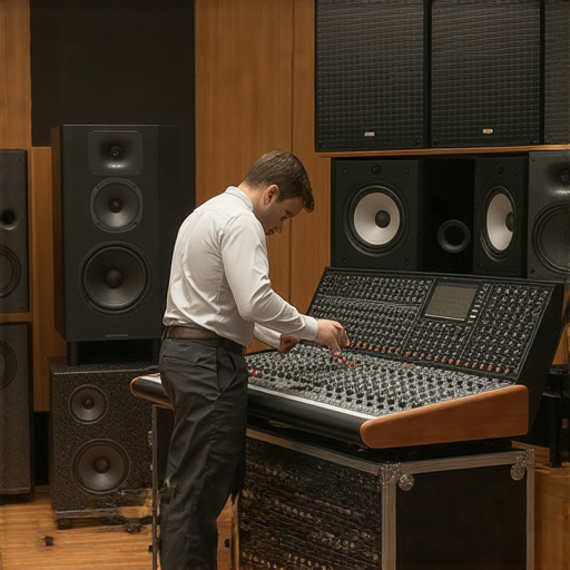 音響箱專業服務的細節展示，強調音質調校的精密過程，技術人員正在調整音響設備，揭示完美音質的奧秘，加強音響體驗的關鍵要素。