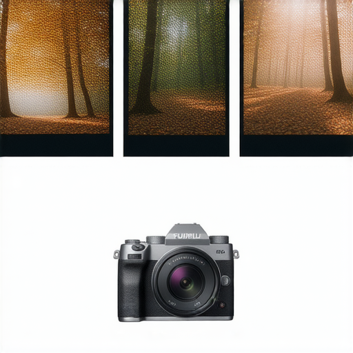 Fujifilm相機展示，強調即影即有的魅力，適合熱愛攝影的人士，背景展現攝影作品，鼓勵探索攝影之旅，帶來精彩體驗，突顯相機特色與功能。