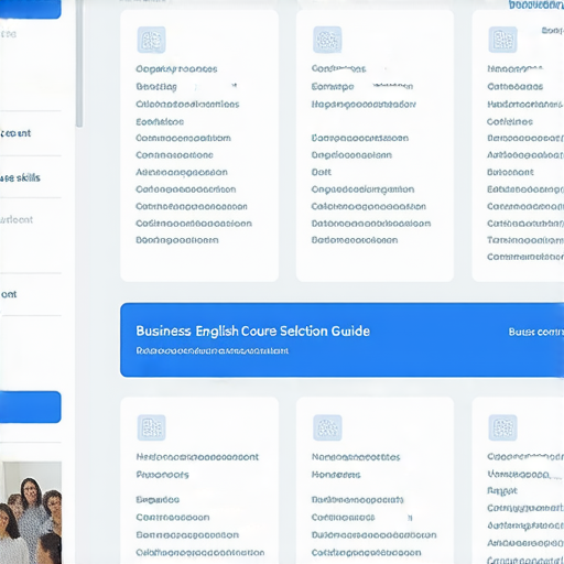 提升職場競爭力的商業英語課程選擇指南，展示多種商務英語課程內容，學員專注學習環境及互動情境，強調提升專業英語能力的重要性。