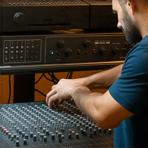 揭開音響箱的秘密專業服務圖片，顯示專家正在調整音響設備以提升音質，背景有各種音響裝置，象徵最強音效的探索與升級。