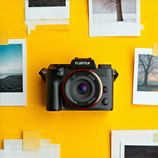 Fujifilm相機展示即影即有的攝影魅力，背景為多幅攝影作品，突顯其卓越畫質與創意潛力，激發攝影愛好者踏上精彩攝影之旅。