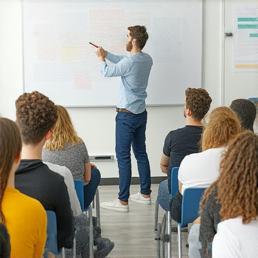 提升商業英語能力的最佳商務英語課程選擇的圖片，展示多位學員在課堂上專心學習，教師在白板上講解商業英語技巧，強調互動學習及實用的商業溝通能力。