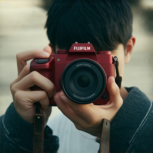 Fujifilm 相機展示，彰顯其獨特風格與即影即有的魅力，捕捉每一刻的永恆瞬間，畫面中包含攝影師操作相機的專注神情。