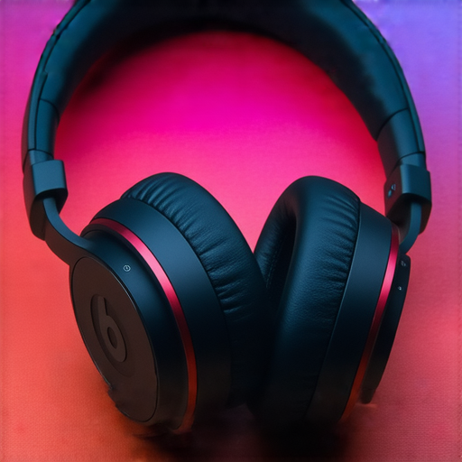 Beats耳機展示，突顯精緻設計與色彩，背景音樂氛圍，強調其完美音質與無限魅力，適合音樂愛好者，專業服務標誌在角落，吸引目光。