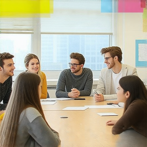 商業英語課程提升職場競爭力的圖片，展示學生專注學習、互動討論，學習場景積極活躍，強調商務英語的重要性與實用性，幫助進一步提升職場表現和語言能力。