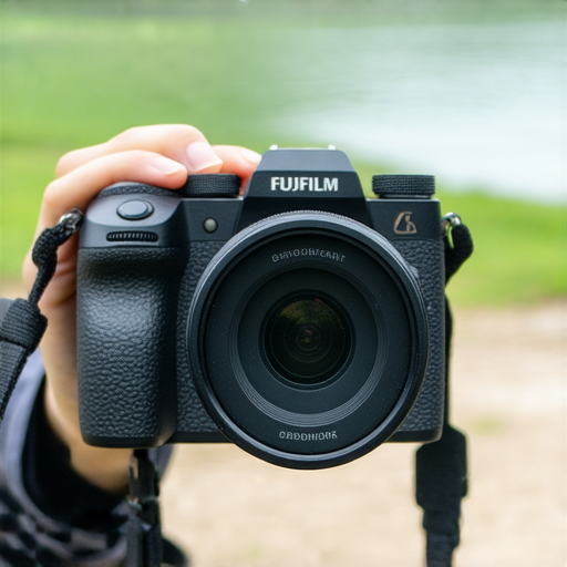 探索Fujifilm相機，展示專業入門技巧，一名攝影師正在捕捉瞬間，畫面中有美麗的風景，強調即影即有的特性和攝影的魅力。