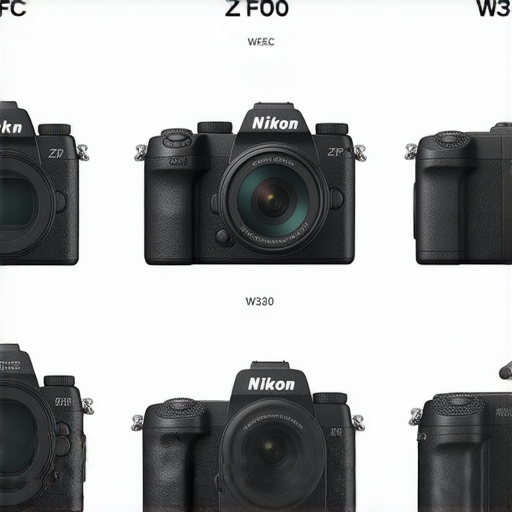 探索尼康相機系列 Z FC 到 W300 的精彩功能與特色，顯示不同型號相機的設計元素、操作介面及拍攝效果，展現其在攝影愛好者中的受歡迎程度與多功能性。