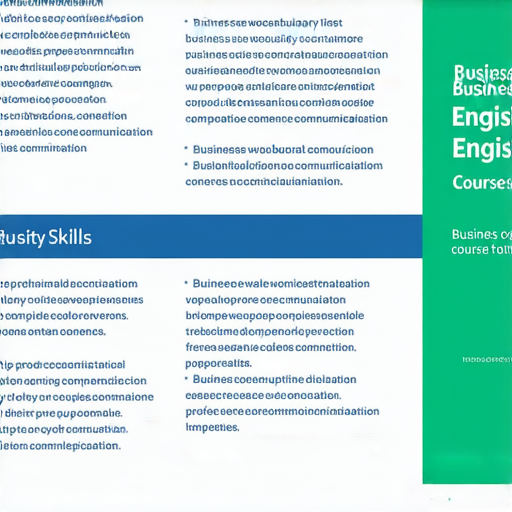 提升職場競爭力的商業英語課程與商務英語課程指南的封面圖片，展示了學習材料，包含商業英語字彙、職場溝通技巧及課程設計，旨在幫助專業人士增強其商務英語能力。