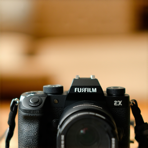 即影即有Fujifilm相機展示在桌面上，背景模糊，凸顯拍攝效果，展現其方便性和趣味性，適合攝影新手探索與學習，捕捉生活每一刻的精彩瞬間